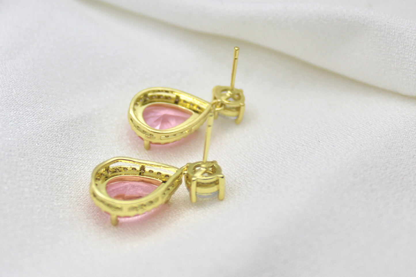 Pink Teardrop Crystal Studs