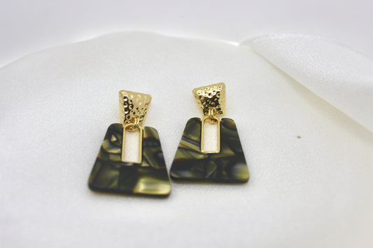 Black Marble Geometric Drop Earrings