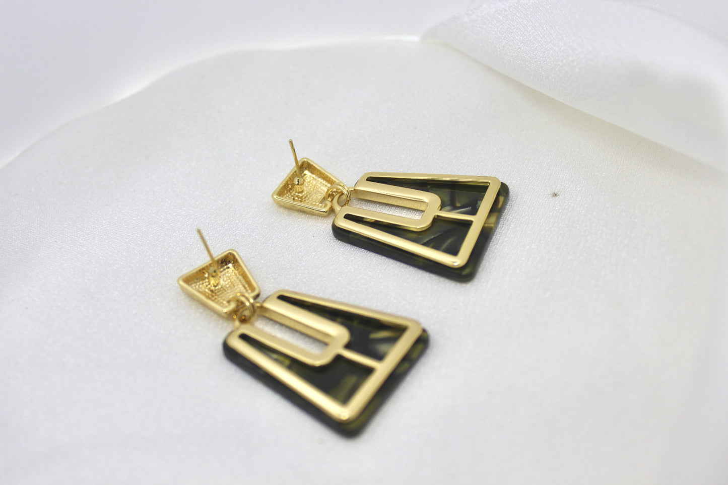 Black Marble Geometric Drop Earrings