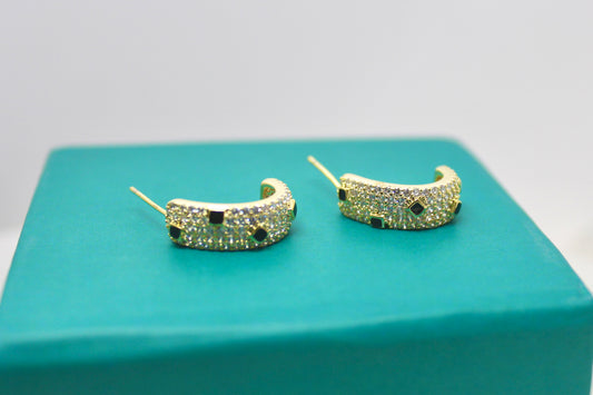 Black & Gold Crystal Hoop Earrings