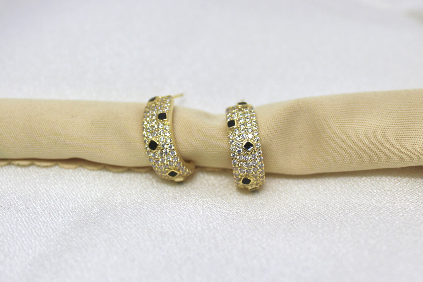 Black & Gold Crystal Hoop Earrings