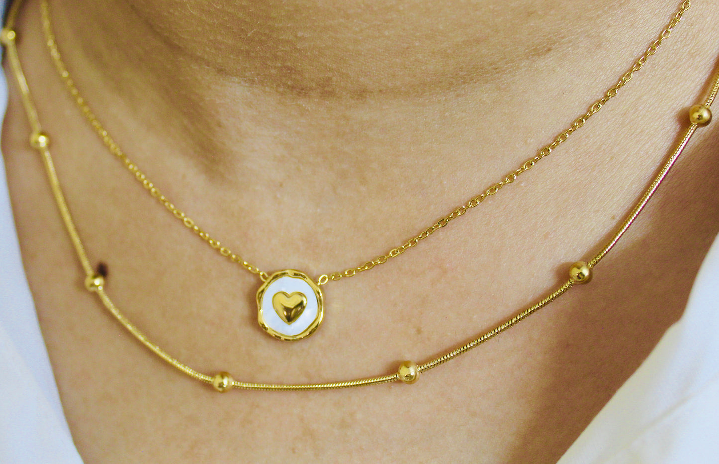 Golden Heart Medallion Layered Necklace