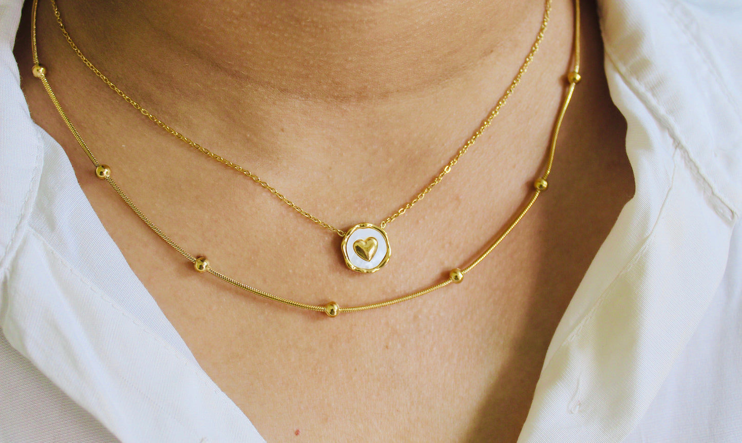Golden Heart Medallion Layered Necklace