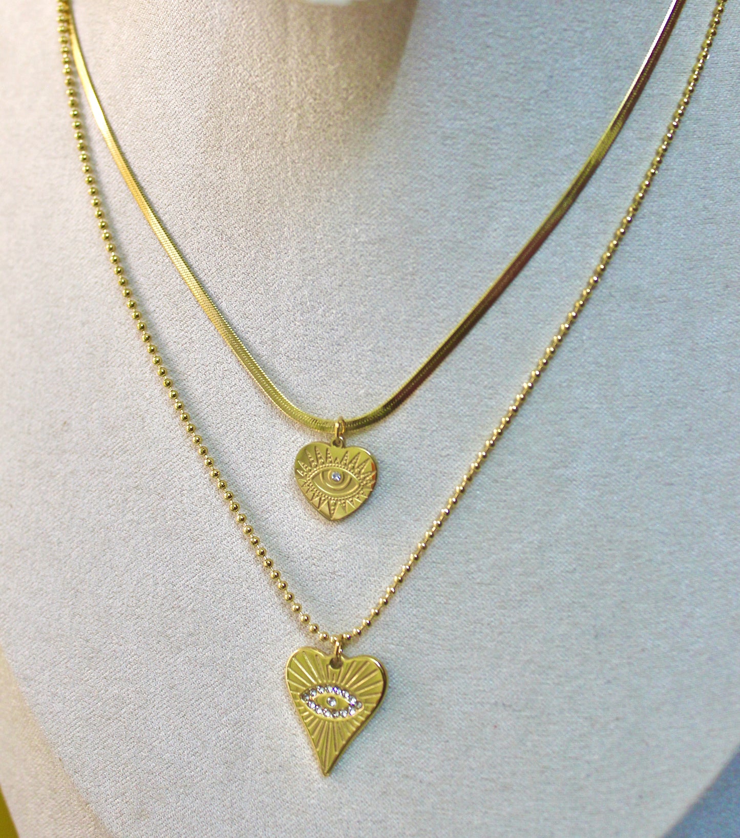 Golden Heart Evil Eye Layered Necklace