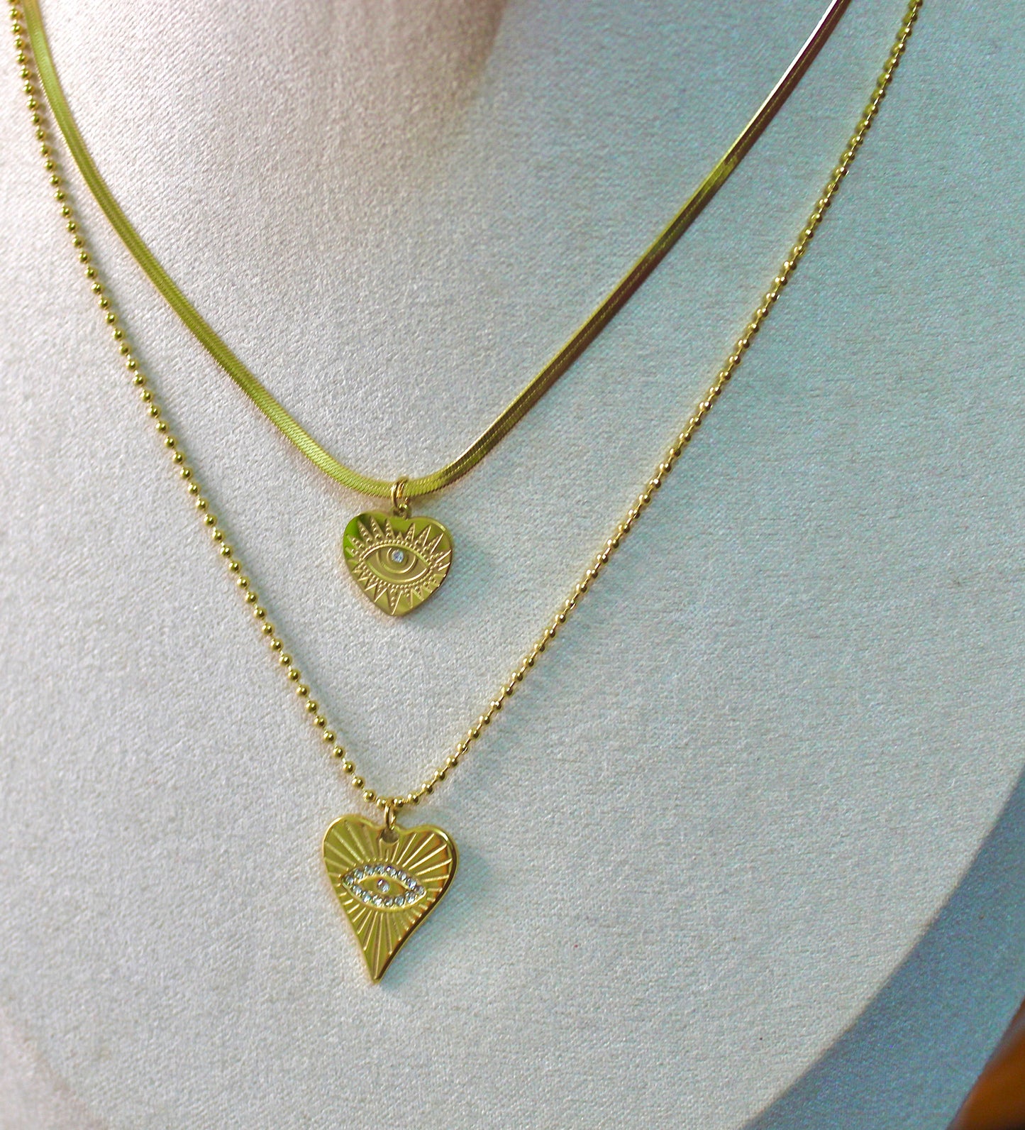 Golden Heart Evil Eye Layered Necklace