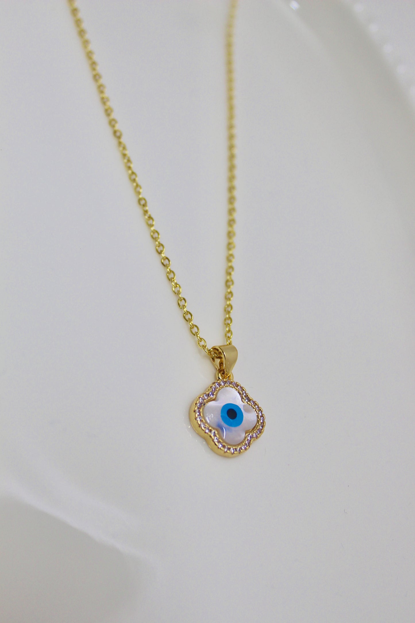 Evil Eye Clover Pendant Necklace