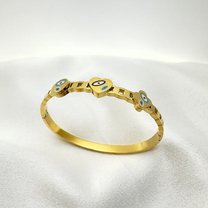 Evil Eye Heart Gold Cuff