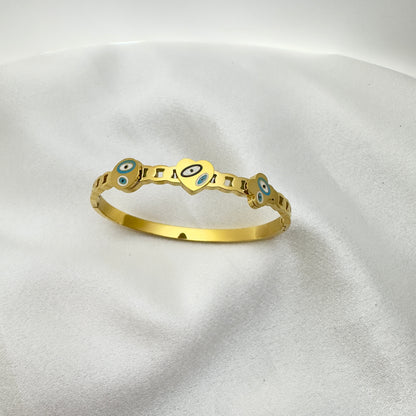 Evil Eye Heart Gold Cuff