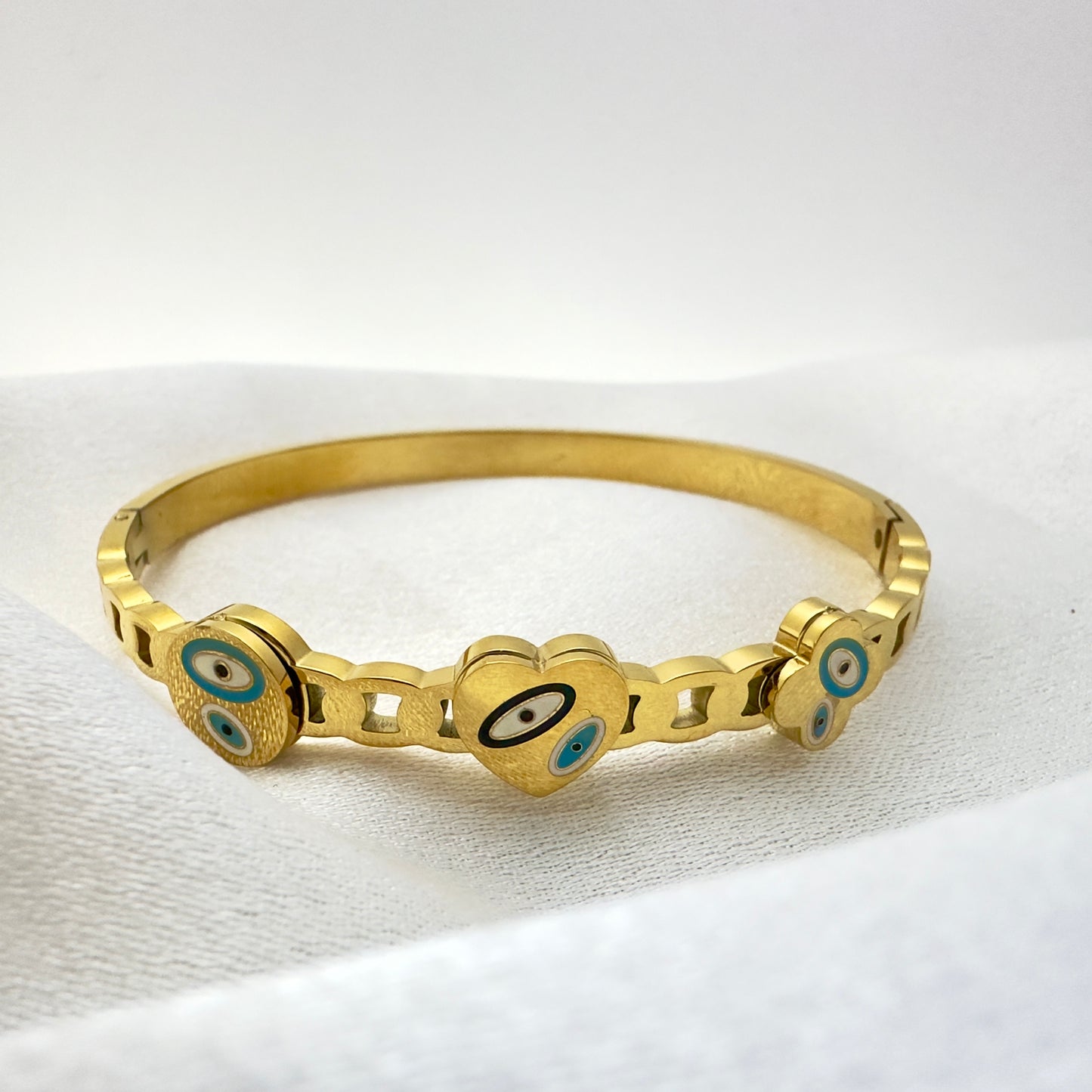 Evil Eye Heart Gold Cuff