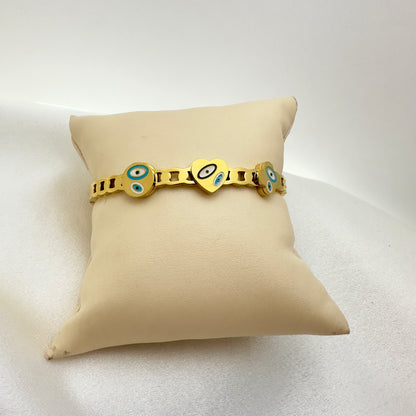 Evil Eye Heart Gold Cuff