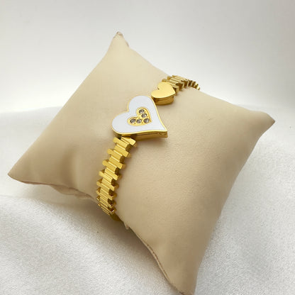 Amour White Heart Gold Cuff