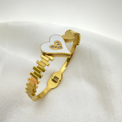Amour White Heart Gold Cuff