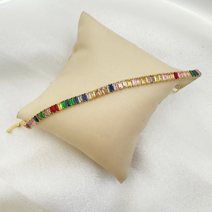 Rainbow Baguette Tennis Bracelet