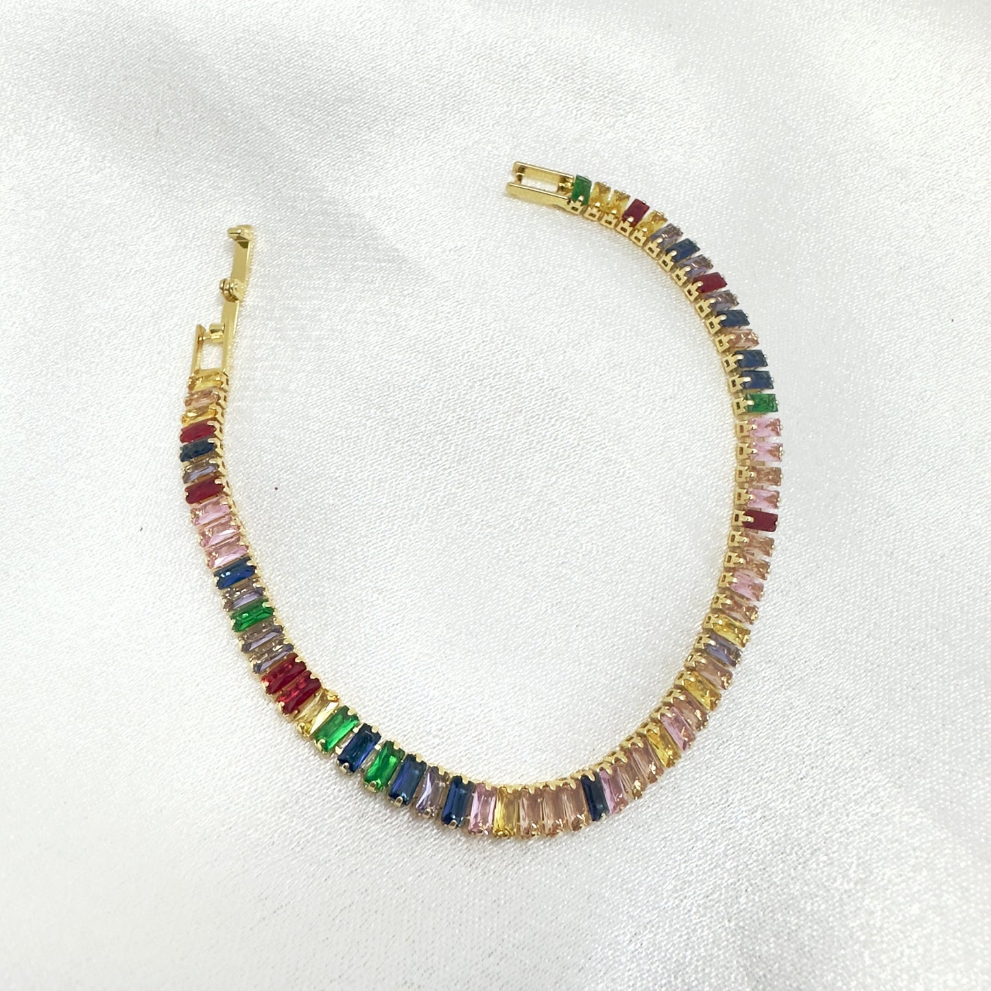 Rainbow Baguette Tennis Bracelet