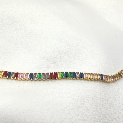 Rainbow Baguette Tennis Bracelet
