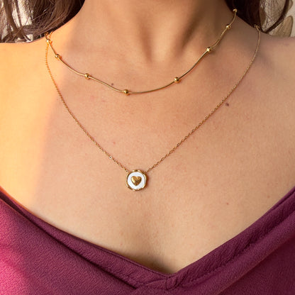 Golden Heart Medallion Layered Necklace