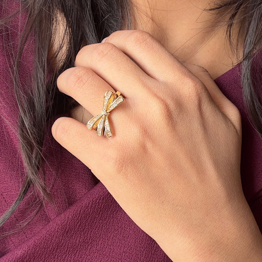 Bow Knot CZ Gold Ring