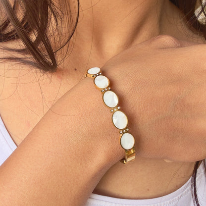 White Oval Stone Gold Bracelet