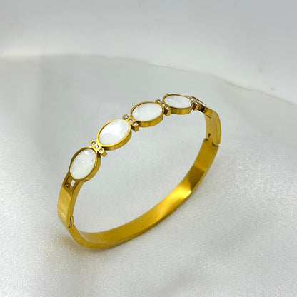 White Oval Stone Gold Bracelet