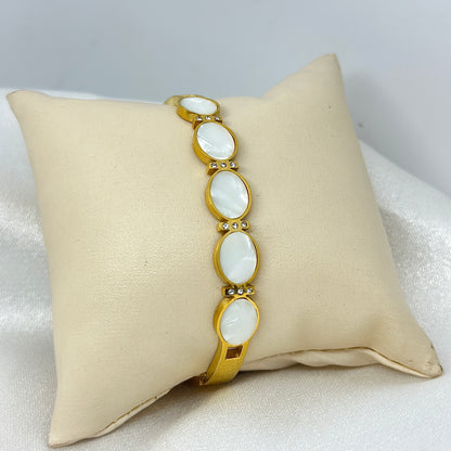 White Oval Stone Gold Bracelet