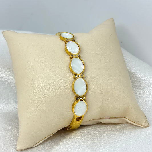 White Oval Stone Gold Bracelet