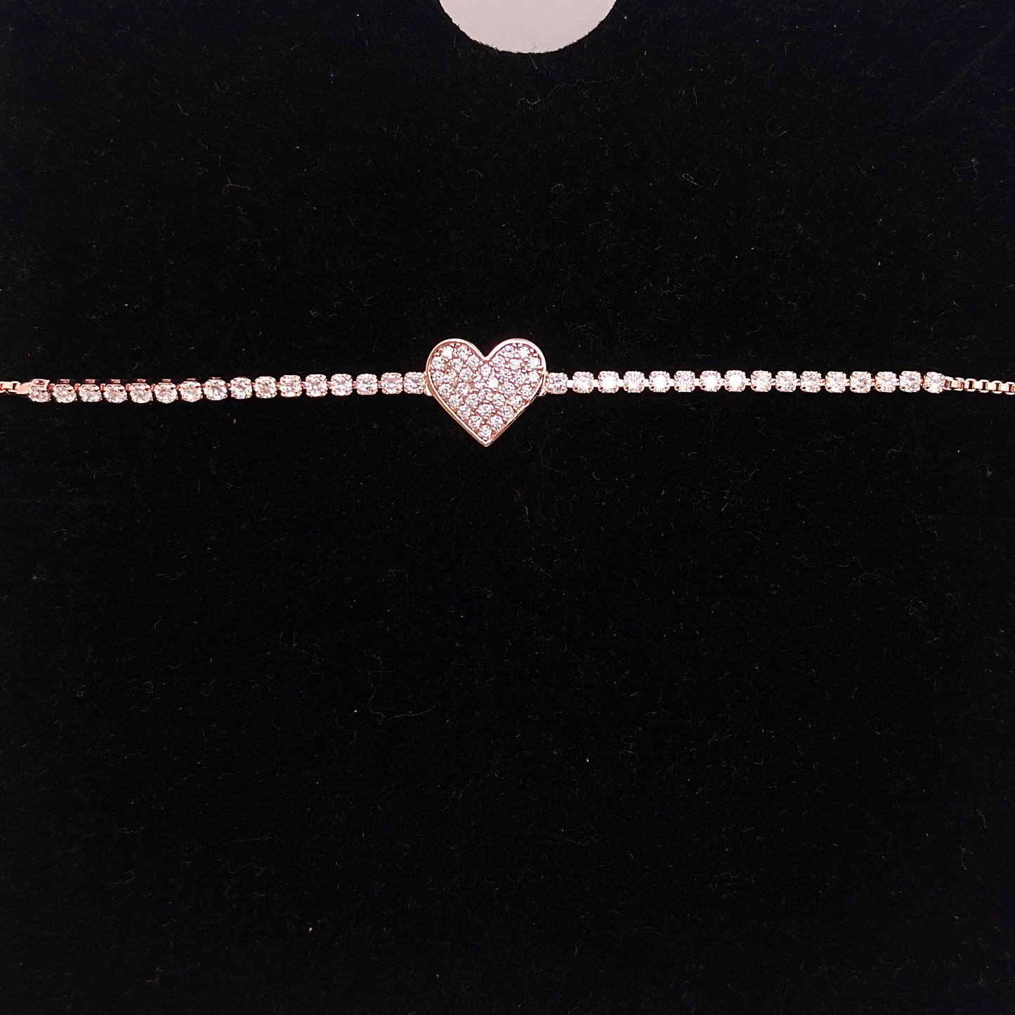 (Rose Gold ) Adjustable Heart Crystal Bracelet