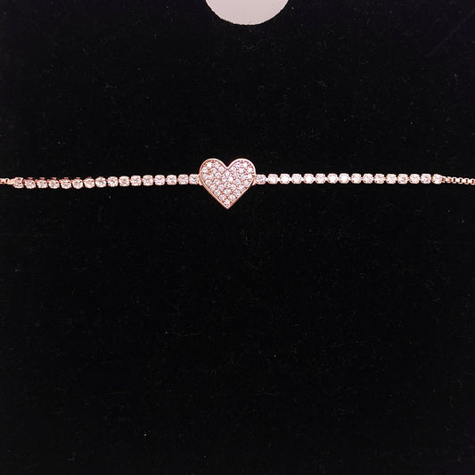 (Rose Gold ) Adjustable Heart Crystal Bracelet