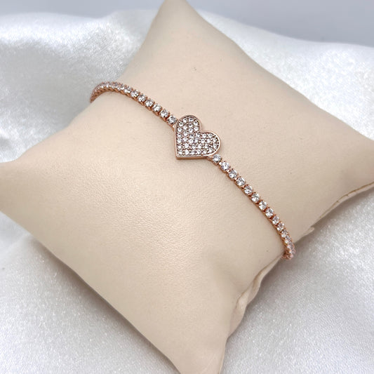 (Rose Gold ) Adjustable Heart Crystal Bracelet