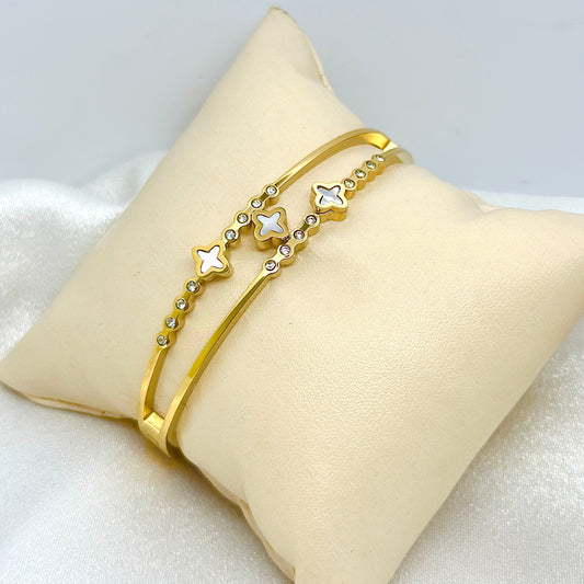 White Clover Crystal Gold Kada Bracelet