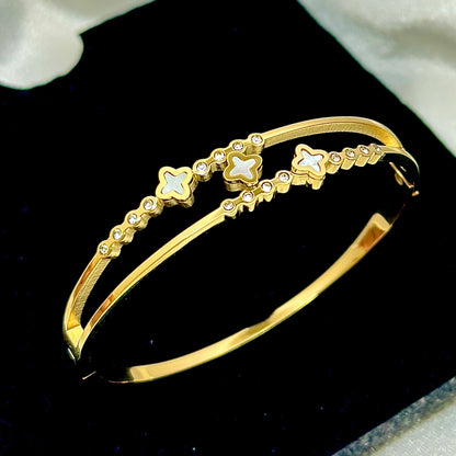 White Clover Crystal Gold Kada Bracelet