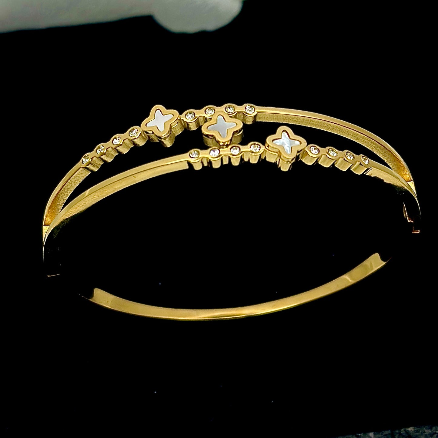 White Clover Crystal Gold Kada Bracelet