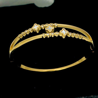 White Clover Crystal Gold Kada Bracelet