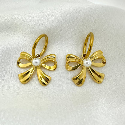 Pearl Bow Hoops
