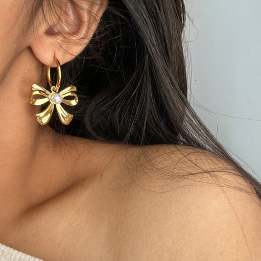 Pearl Bow Hoops