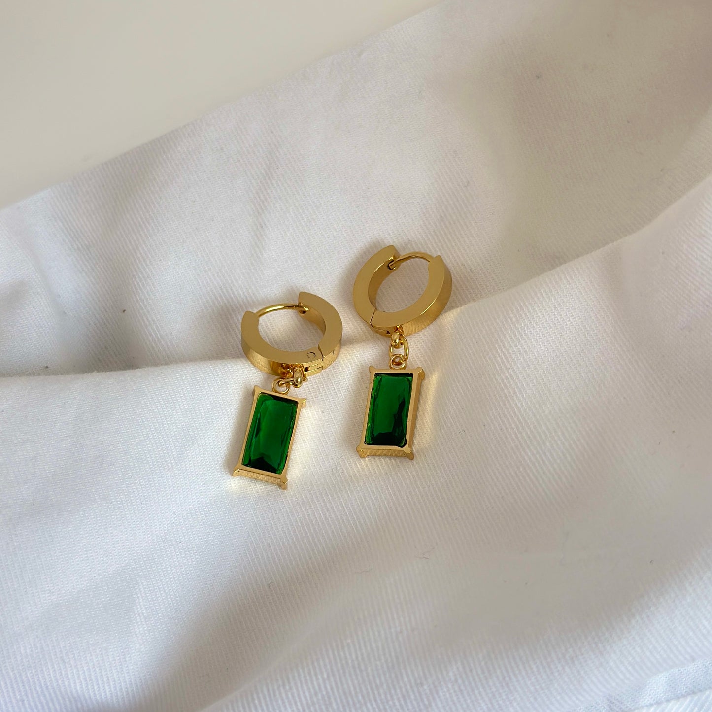 Emerald Drop Hoops