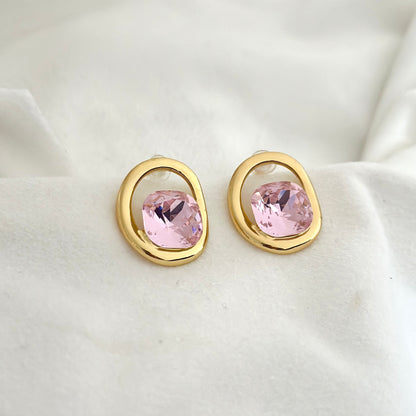 Pink Gem Oval Studs