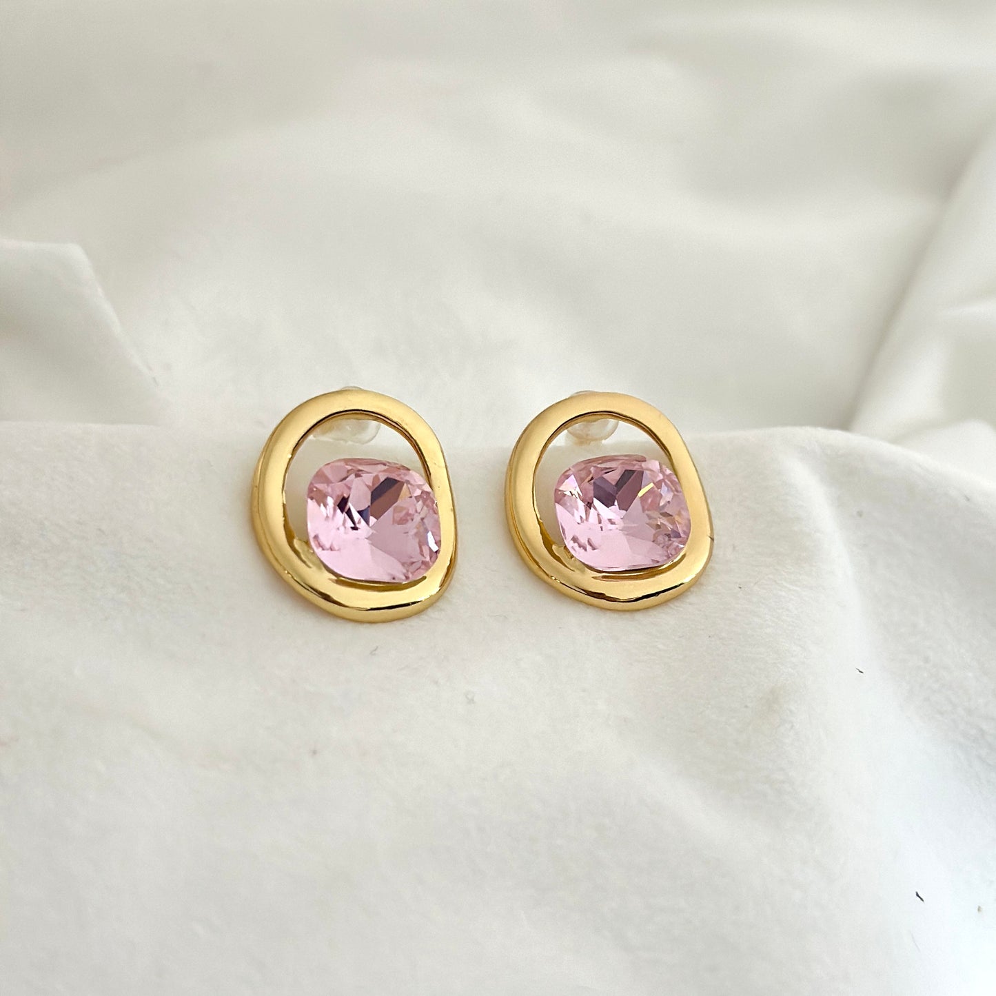 Pink Gem Oval Studs