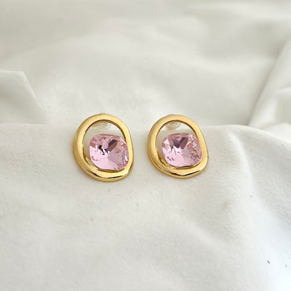 Pink Gem Oval Studs