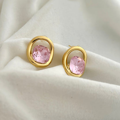 Pink Gem Oval Studs