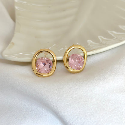 Pink Gem Oval Studs