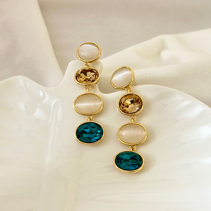 Tricolor Gemstone Drop Earrings