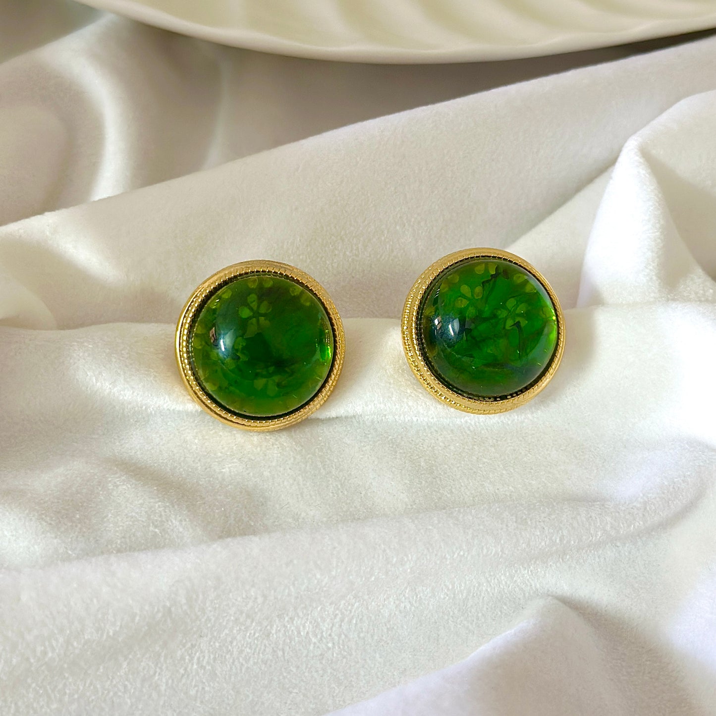 Emerald Glow Cabochon Earrings