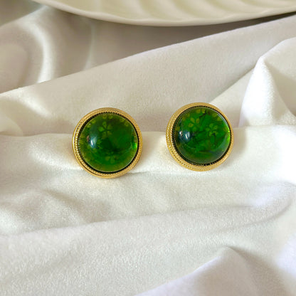 Emerald Glow Cabochon Earrings