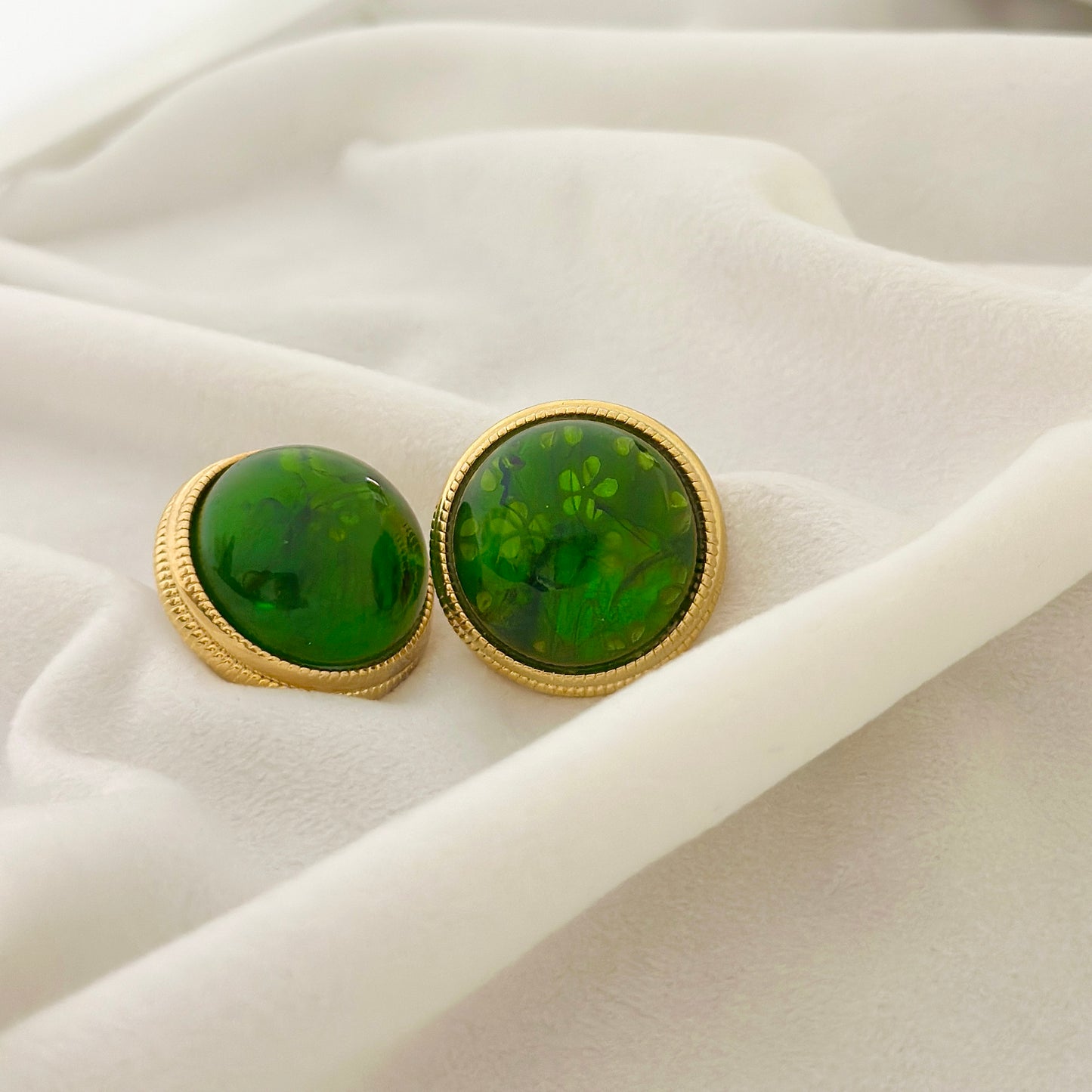 Emerald Glow Cabochon Earrings