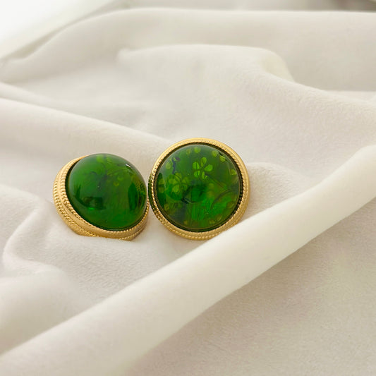 Emerald Glow Cabochon Earrings
