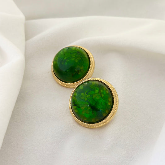 Emerald Glow Cabochon Earrings