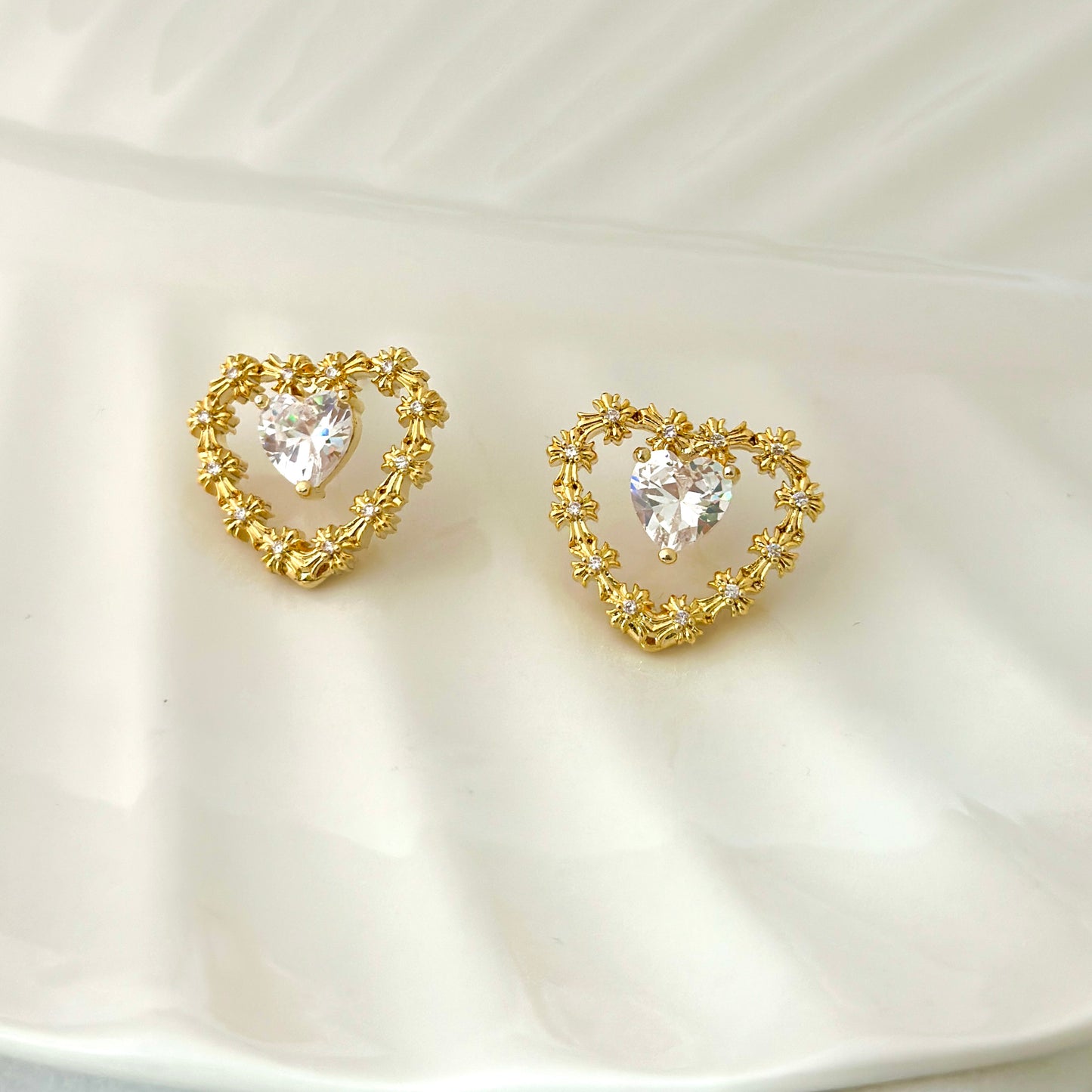 Golden Blossom Heart Earrings