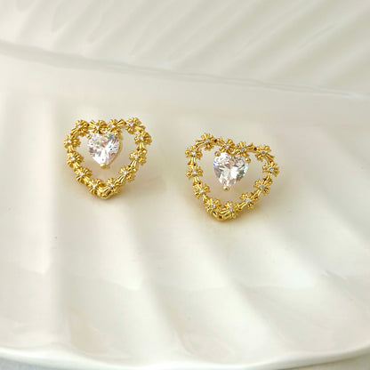 Golden Blossom Heart Earrings