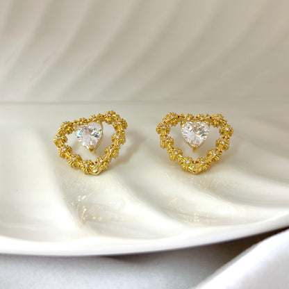 Golden Blossom Heart Earrings
