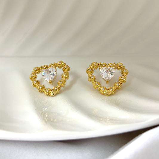 Golden Blossom Heart Earrings